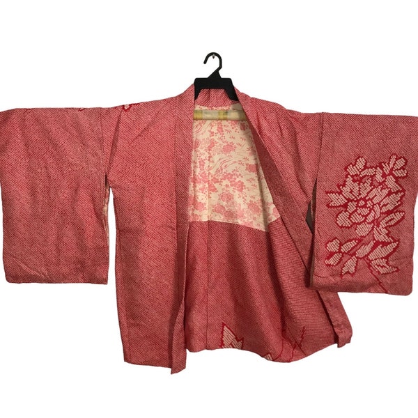 Mega Sale!!! Vintage Japanese Traditional Noragi Kimono Haori Hanten Jinbei Japanese Cardigan Happi Jacket Size Floral Shibori Design YA569