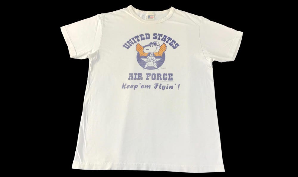 Vintage 90S Buzz Rickson X Peanuts Usaf Toyo Enterprise Made In Usa Tee T-Shirt Military Streetwear Unisex Wear Fits Size M Ya1001J Trendy Fashion