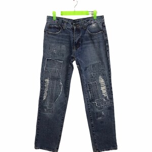 Vintage Japans merk noodlijdende indigo denim jeans patches steek ontwerp past maat 30 geïnspireerd designer streetwear uniseks kleding merk C329j