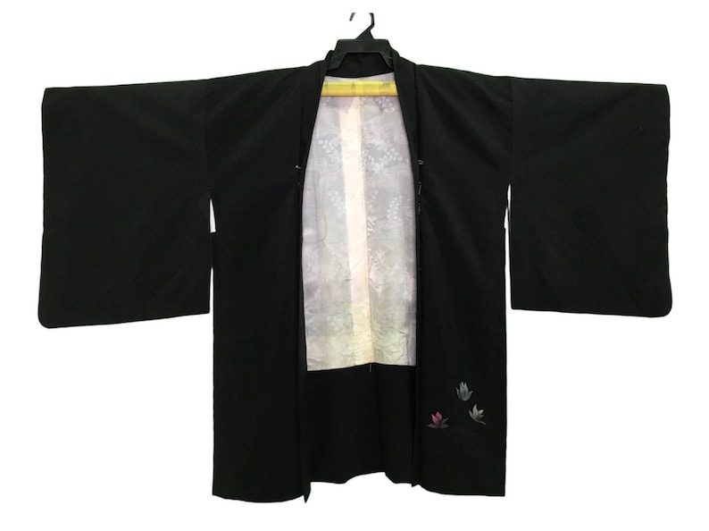 FREE SHIPPING Everywhere Vintage Noragi Kimono Haori Hanten Jinbei Japanese Cardigan Happi Jacket B861 Black