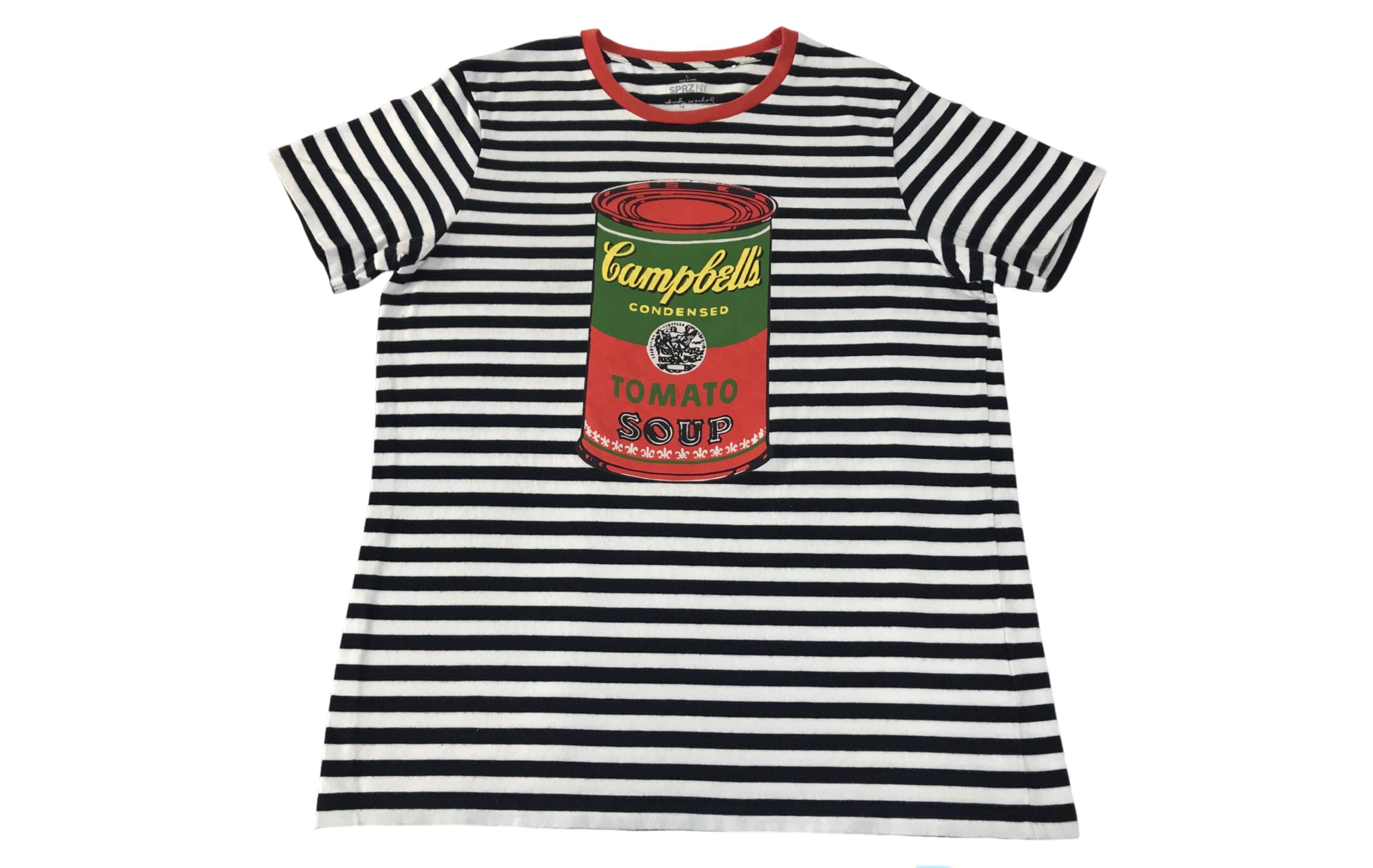 90s Andy Warhol “TOMATO SOUP” musium tee Vintage Style Andy Warhol Campbell Tomato Soup Striped Printed Tee