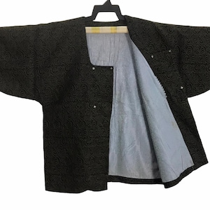 Vintage Haori Noragi Kimono Japonés Cardigan Happi Chaqueta Tradicional Robe Uppawari Sashiko Jinbei Tamaño M L Wave Motif C295