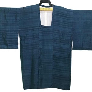 Vintage Haori Noragi Kimono Japanese Cardigan Happi Jacket Traditional Robe Dress Sashiko Jinbei Size M L B798 Blue