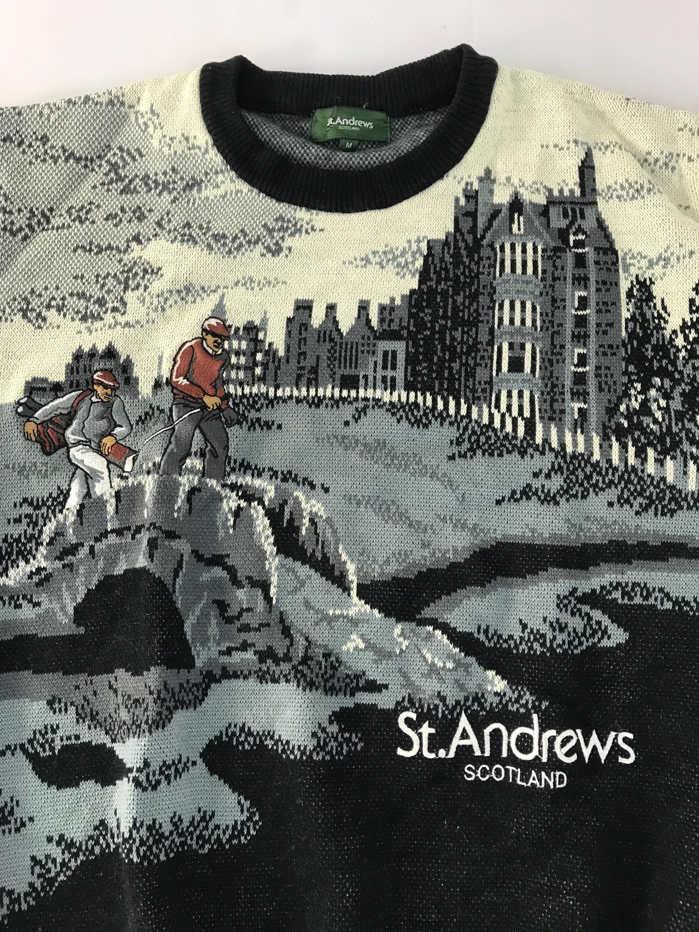 Vintage 90s St Andrew Scotland Landscape Golf All Over Graphic 
