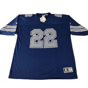 Starters NFL Players Emmith Smith 22 Dallas Cowboys Jerseys V Neck Tee Spell Out Inspired Designer Sportswear Fit Size 2XL R200