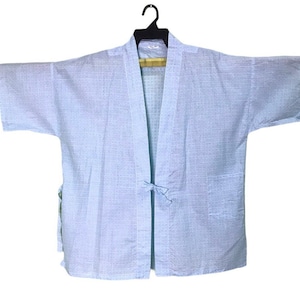 Vintage Noragi Kimono Hanten Jinbei Japanese  Haori  Cardigan Happi Jacket  Soft Blue B356