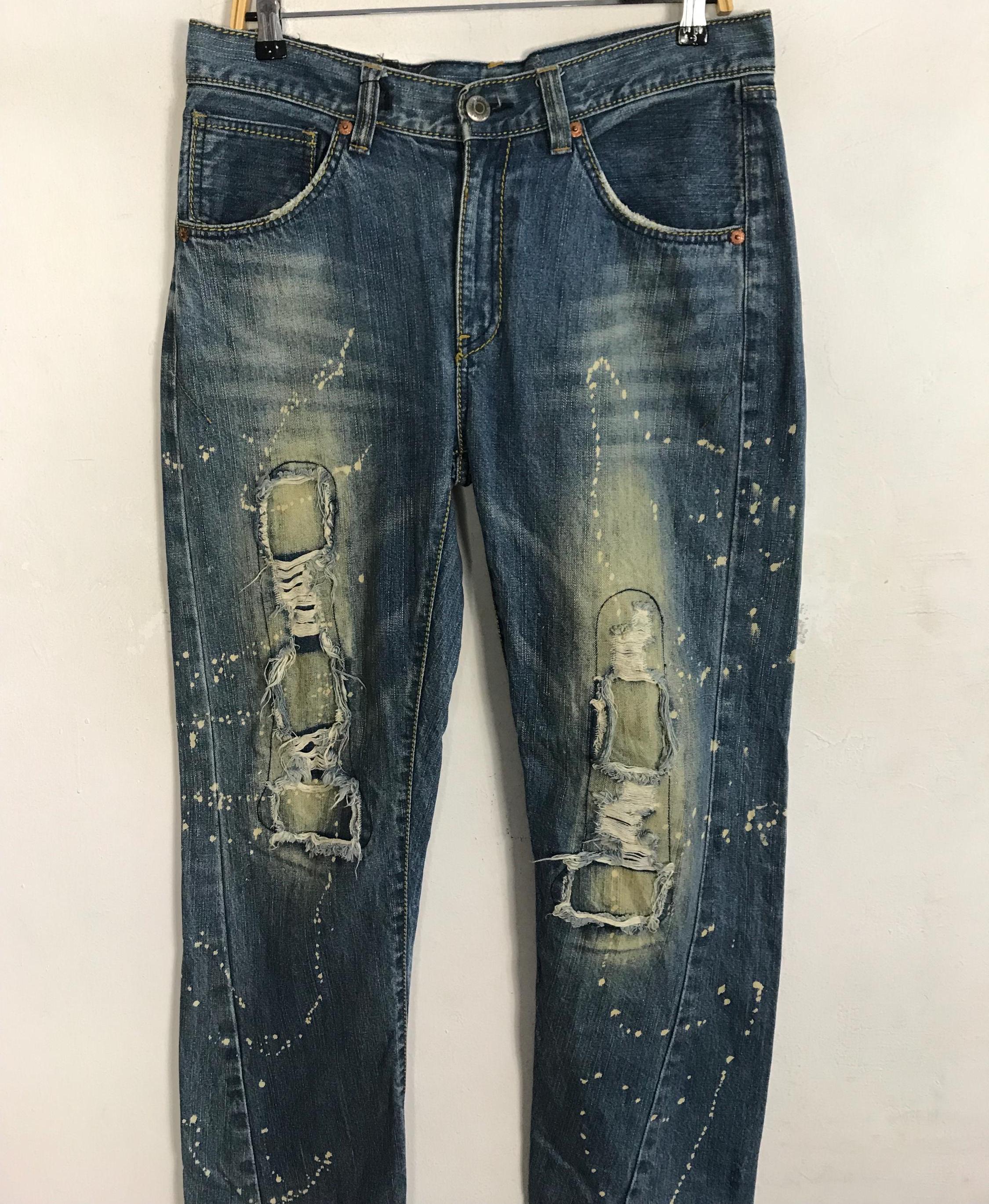 Vintage Big Train Japanese Brand Indigo Distressed Denim Paint Splash ...