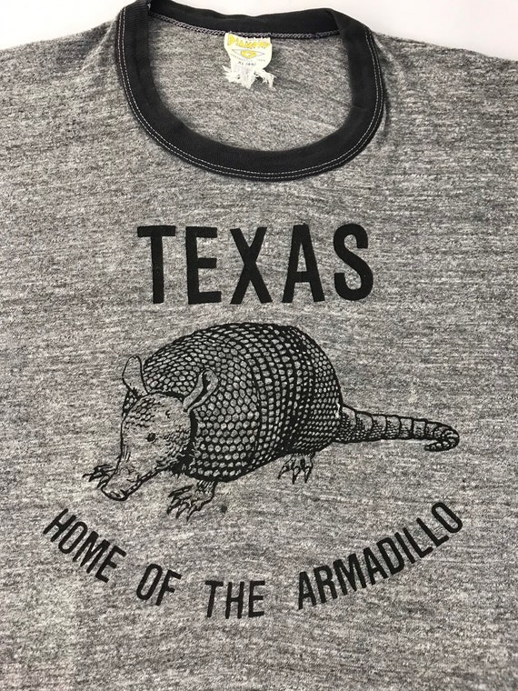 Vintage Texas Home Of Amadillo Grey Ringer Tee T-… - image 4