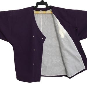 Vintage Noragi Haori Kimono Hanten Jinbei Japanese Happi Jacket Robe Dress Cardigan Uppawari Yukata Tomesode Fits Size L XL YA690 Purple