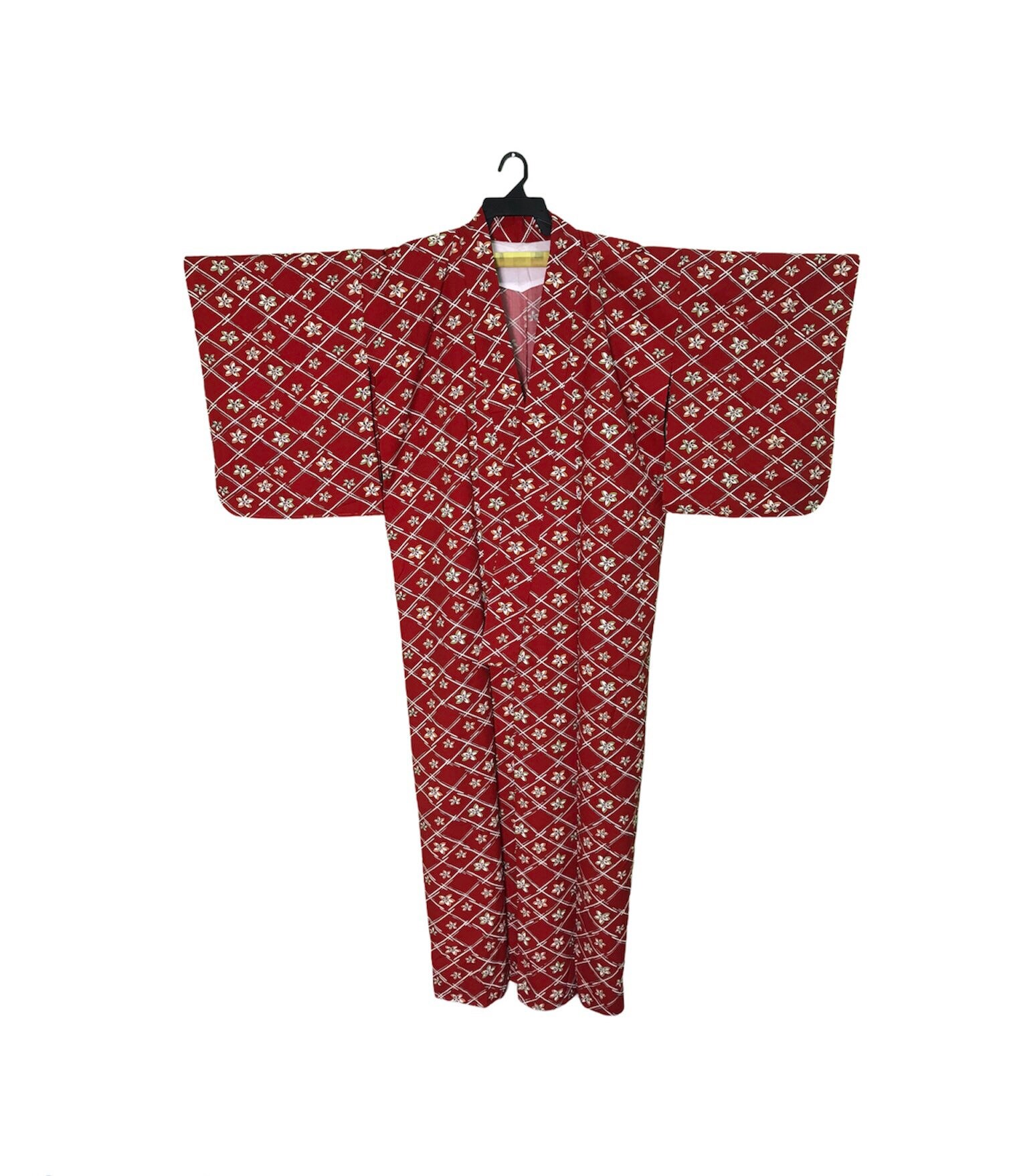 Vintage Noragi Kimono Hanten Jinbei Japanese  Haori  Tomesode Cardigan Happi Jacket Red Flora B355 Robe Dress
