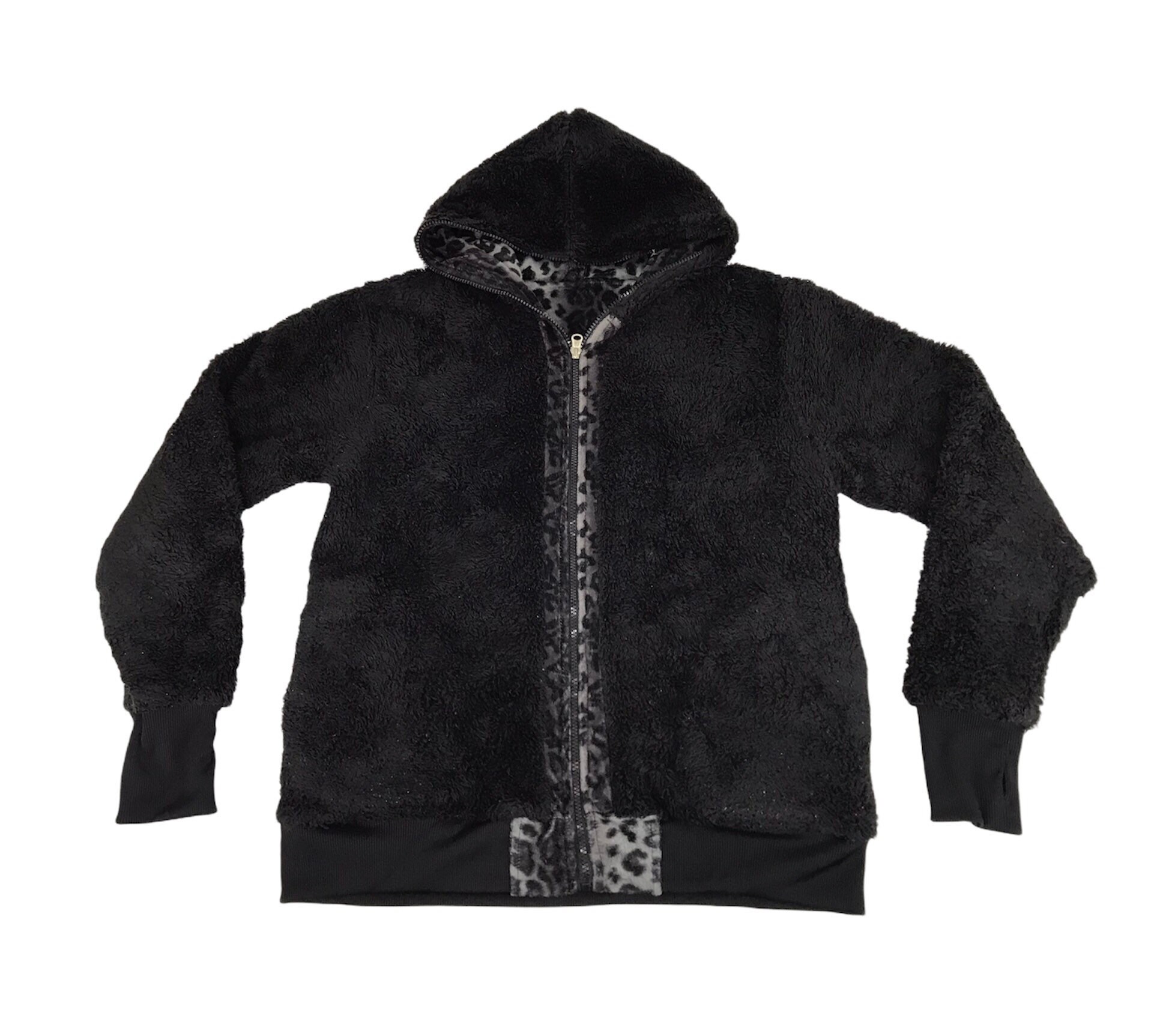 Vintage Style Clash Ahead Wool Hoodie Sweatshirt Jacket Leopard 