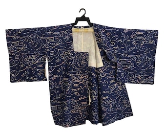 Kimono japonés tradicional Noragi Kimono Haori Hanten Jinbei Cardigan Happi chaqueta se adapta a L XL diseño de paisaje YA823