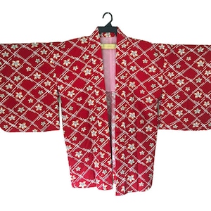 Vintage Noragi Kimono Hanten Jinbei Japanese  Haori  Happi Jacket Cardigan Red B299