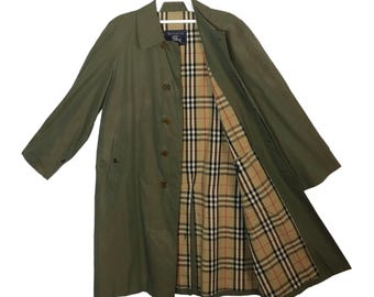 Chaqueta gabardina vintage Burberrys, fabricada en Inglaterra, de Londres, a cuadros Nova, con monograma, de lujo, unisex, talla L F104