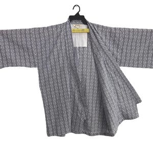 Vintage Haori Noragi Kimono Japanese Cardigan Happi Jacket Traditional Robe Yukata Sashiko Jinbei Hanten Size L Shima Chain Motifs Y828