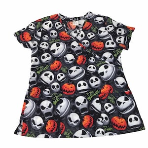 Vintage Style Tim Burton Der Alptraum vor Weihnachten Halloween Scrub Shirt V-Ausschnitt über bedrucktes T-Shirt Unisex Wear passt Größe M K1095