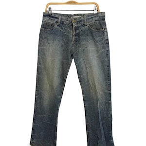 Vintage Japanese Brand Daily Topic Faded Indigo Denim Back Printed Fits Size 32 Inspired Designer Streetwear Unisex Wear Brand Z020