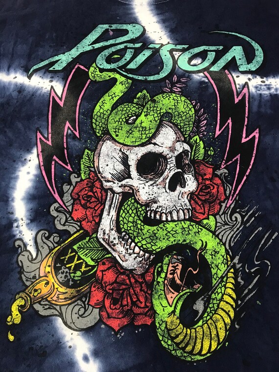 Vintage Poison Glam Metal Band Skull & Snake Rose… - image 4