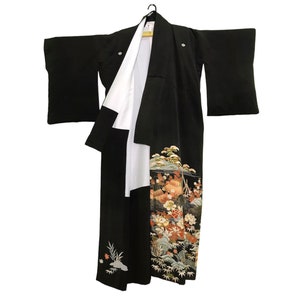 Mega Sale!!! Vintage Noragi Kimono Japanese Haori Tomesode Cardigan Happi Jacket Silk Floral Village C009
