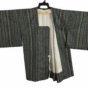 Vintage Haori Noragi Kimono with Striped Motif Japanese Cardigan Happi Jacket Traditional Robe Sashiko Jinbei Size M L Striped Design C154