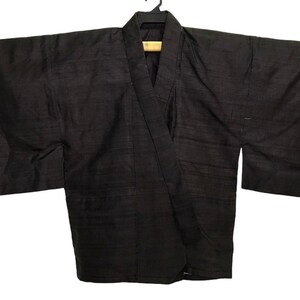Vintage Haori Noragi Kimono Japanese Cardigan Happi Jacket Traditional Robe Dress Sashiko Jinbei Size L  B922 Dark Brown