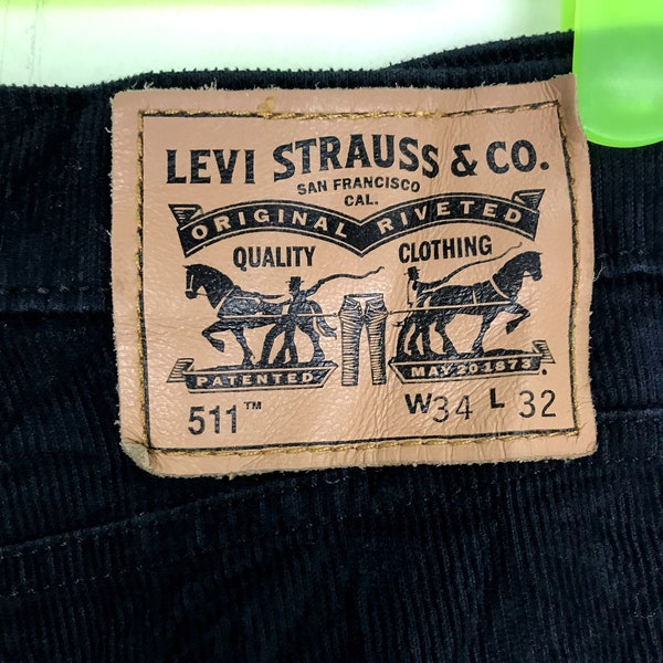 Vintage Distressed Corduroy Black Denim Levi's Strauss Jeans Lot 511 Pants Fits Size 33 34 35 Inspired Designer Streetwear Brand i297
