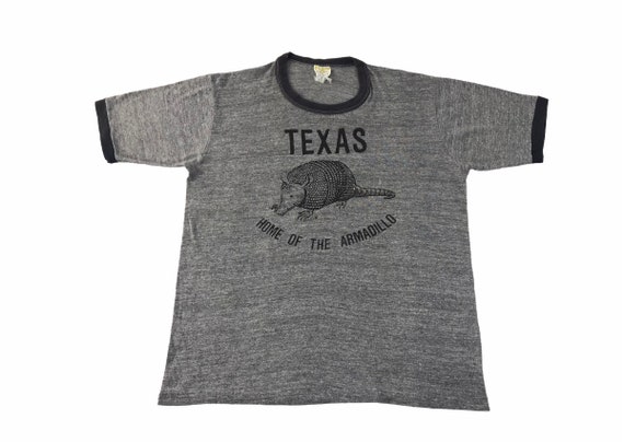 Vintage Texas Home Of Amadillo Grey Ringer Tee T-… - image 1
