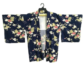Vintage Floral Noragi Kimono: Japanese Haori Cardigan B313