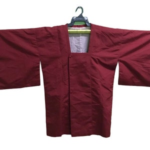 Vintage Noragi Kimono Hanten Jinbei Japanese  Haori  Cardigan Happi Jacket  Maroon B339
