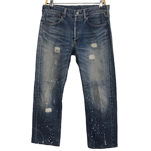 Vintage Takeo Kikuchi Paint Dot Distressed Style Denim Japanese Brand Indigo Pant Straight Fits Size 30 31 Designer Streetwear Unisex E840
