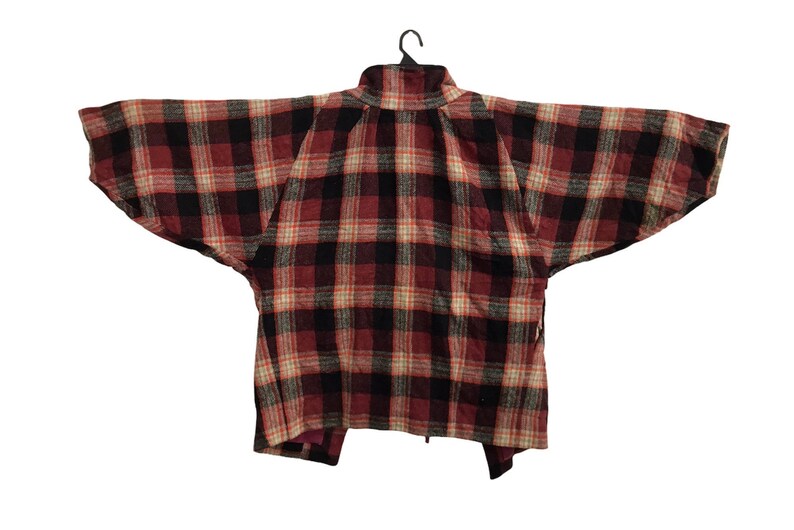 Vintage Padded Noragi Kimono Haori Hanten Jinbei Japanese Cardigan Happi Jacket Y136 Plaid Check Crochet Tartan FREE SHIPPING Everywhere