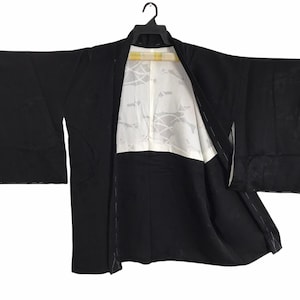 Vintage Japanese Traditional Noragi Kimono Haori Hanten Jinbei Japanese Cardigan Happi Jacket Size L XL Plain Design C155 Black