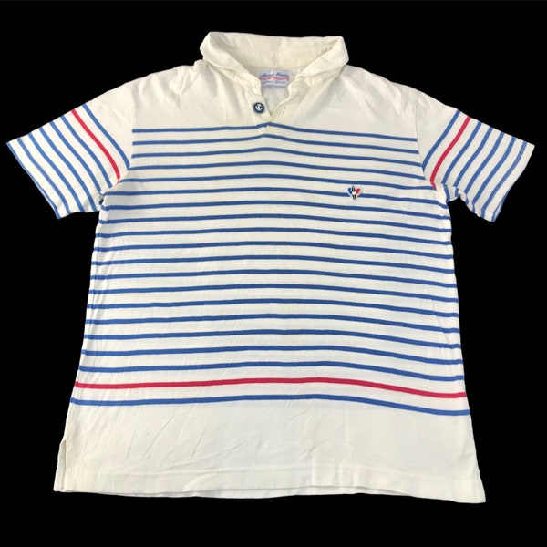 Vintage Arvor Maree Lacanau France Multicolour Striped Tee T-shirt Polo Inspired Designer Sportswear Streetwear Size L C578j