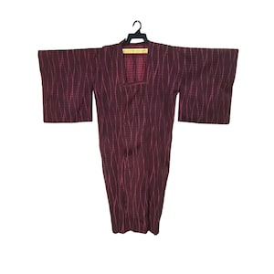 Vintage Noragi Kimono Hanten Jinbei Japonés Haori Tomesode Cardigan Happi Chaqueta Granate Rayas B354 Vestido de túnica