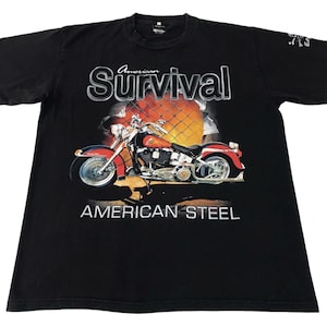 Maglietta vintage "American Survival Steel Harley Davidson No Pain" firmata Copain Streetwear, unisex, taglia M L E787