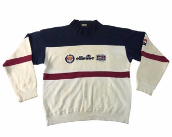 Vintage 90er Jahre Ellesse Sportive Perugia Italien Sweatshirt Stickerei Big Logo Color Block Pullover passend Größe L K819j