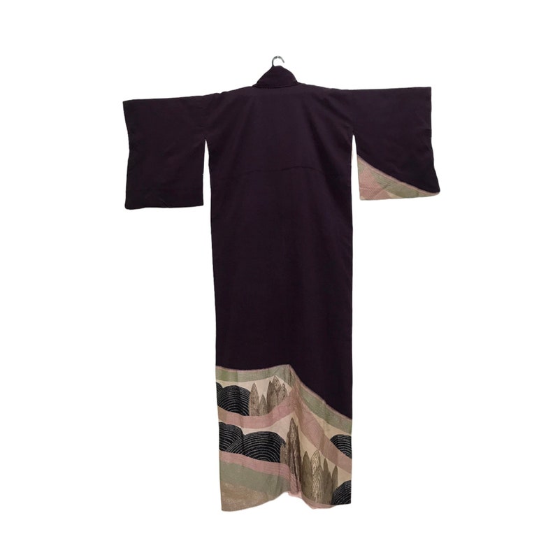 Vintage Noragi Kimono Haori Hanten Jinbei Japanese Cardigan Happi Jacket B714 Purple Robe Dress FREE SHIPPING