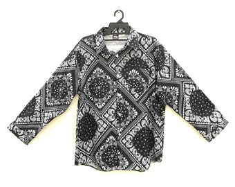 Patchwork Printed Paisley Floral Custom Art Ovp Multicolor Motif Button Down Shirt Art Design Style Inspired Designer Brand Streetwear XL