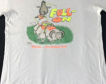 Vintage 80s 90s Kiwi-t's Full-on New Zealand Weed Eater Sheep Logo