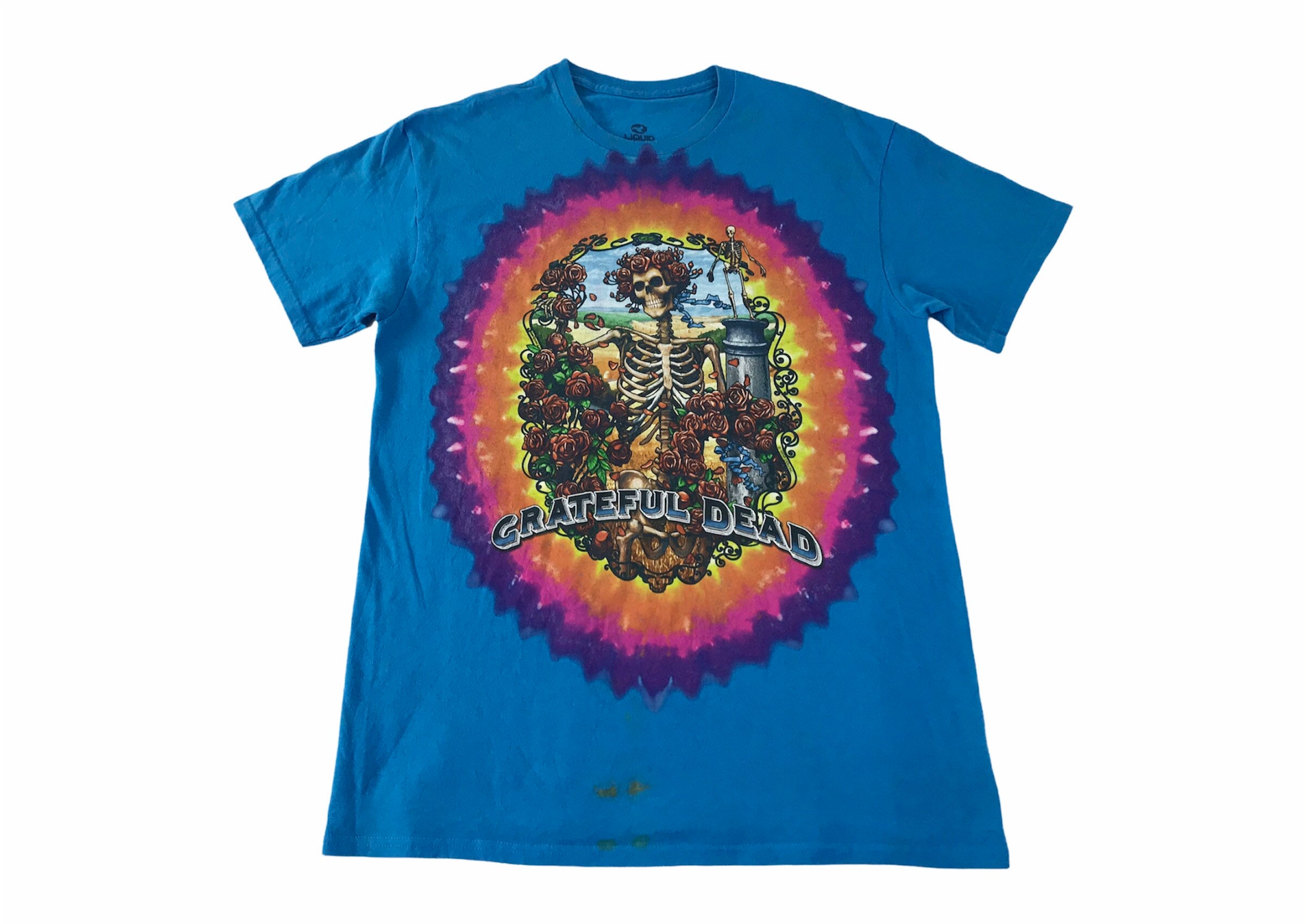 Liquid Blue Grateful Dead Rock Skull Rose Bone Tie Dye Design