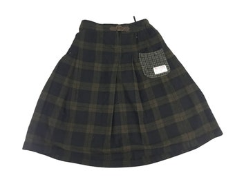 Vintage Harris Tweed Hand Woven Short Skirt Natural Palette Plaid Checked Luxury Fashion Designer Inspired Girl Women Wear Fits Xs S i088