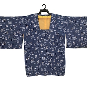 Vintage Noragi Kimono Hanten Jinbei Japanese  Haori  Cardigan Happi Jacket  Blue  B433