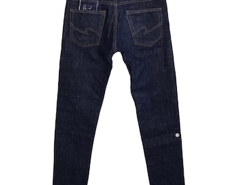 Rare S.h.owin Showin Company Dark Blue Indigo Denim Hard Jeans Selvedge Straight Cut Fits Size 32 Designer Streetwear Brand E213