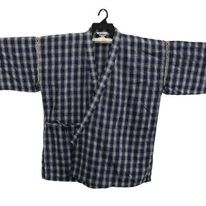 Vintage Noragi Kimono Haori Hanten Jinbei Japanese   Cardigan Happi Jacket Shadow Checked Y151