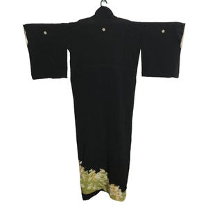 Vintage Silk Haori Noragi Kimono Japanese Cardigan Happi Jacket Traditional Robe Dress Sashiko Jinbei Size L XL YA371 Black