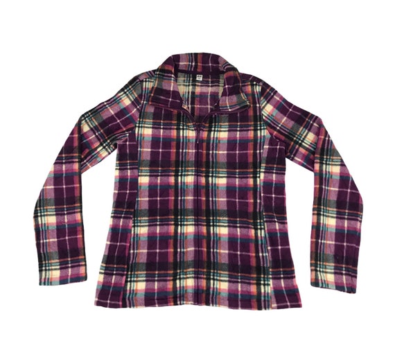Vintage Style Uniqlo Fleece Plaid Check Jacket Sp… - image 1