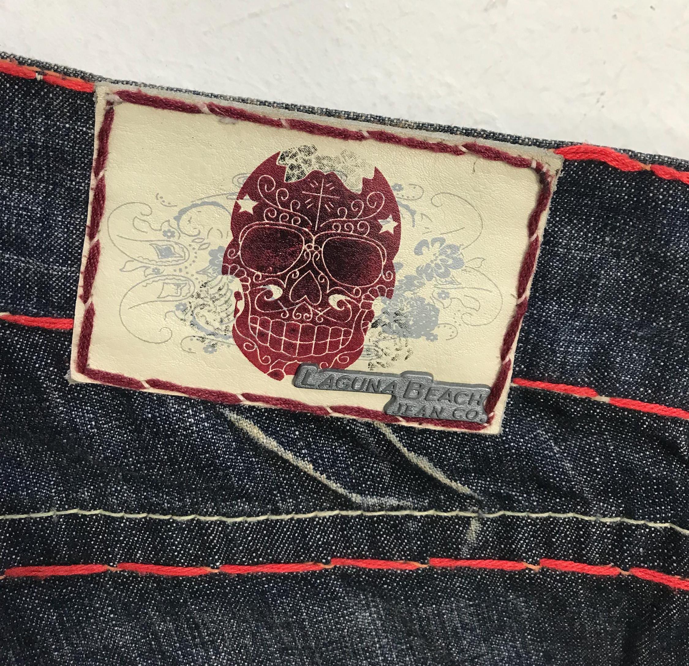 Vintage Laguna Beach Jean Co Made in Usa Cross Skull Logo Indigo