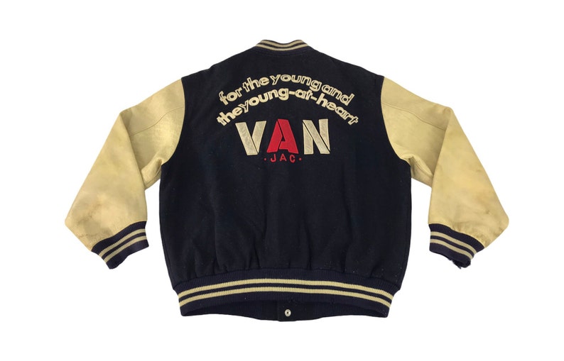 Vintage Varsity Jacket Van Jac American shops Football Team Heavy Wool Leather Sleeve Quilted Padded Inner Fits Size L College Fashion C036