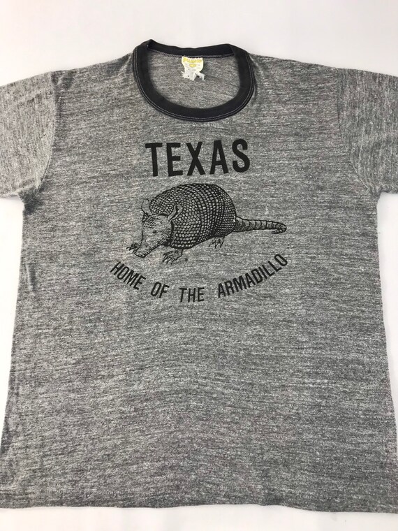 Vintage Texas Home Of Amadillo Grey Ringer Tee T-… - image 3