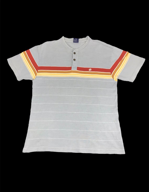 Vintage Hang Ten Colorful Striped Half Button Surf Style Classic